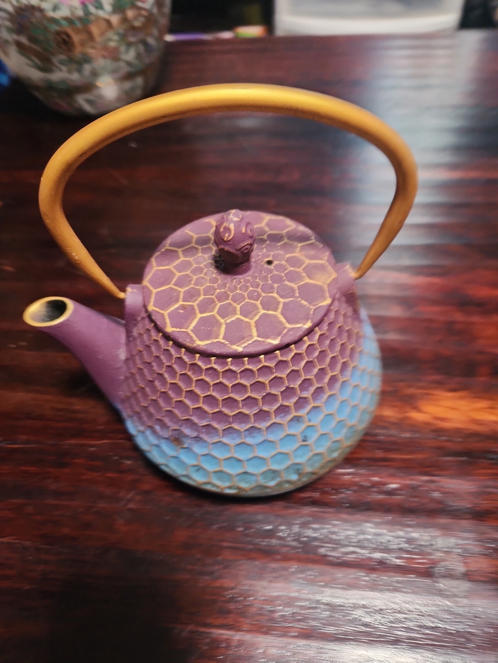 Purple and Gold Honeycomb Cast Iron Teapot